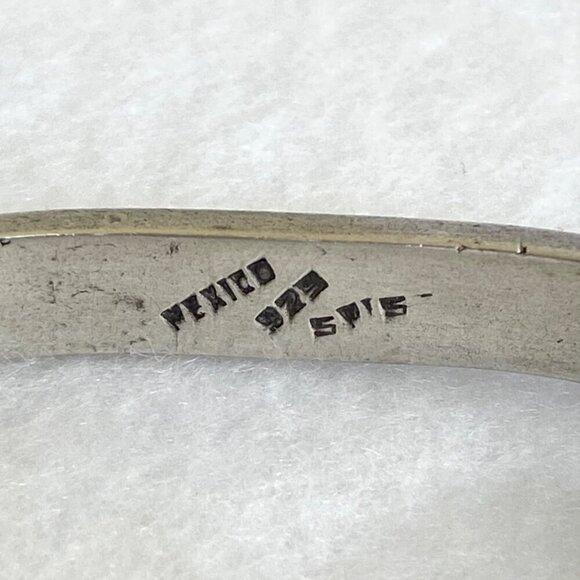 Taxco Sterling Silver Mexico Sandcast Turquoise Modernist Hinged Bangle Bracelet - Picture 12 of 16